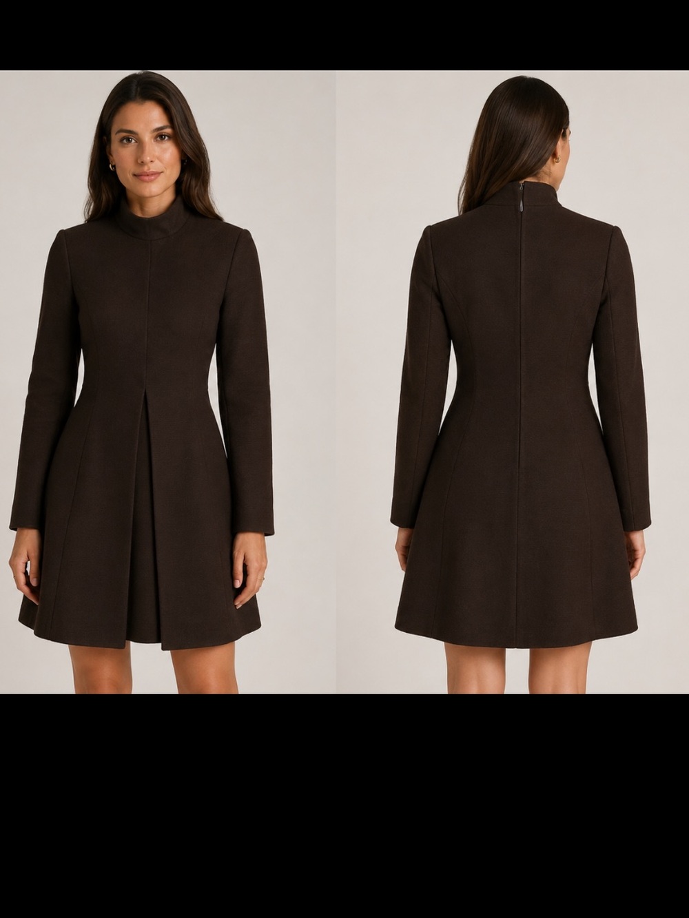 Classic Women's Long Stand-Collar Dress Coat - Dark Brown Versatile Size M